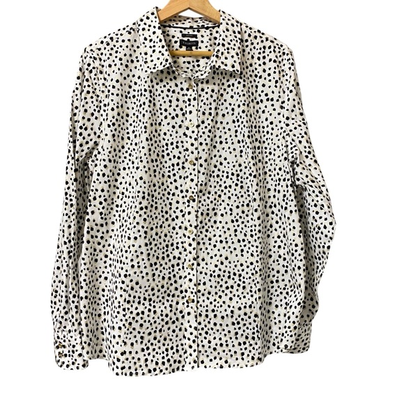 Talbots non iron leopard animal print metallic button-up long sleeve shirt 18 - Picture 2 of 14